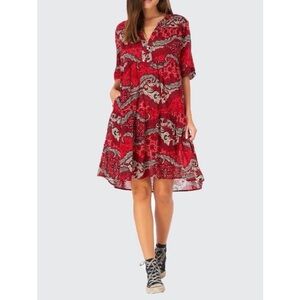 Xirena Billie Dress Fire Paisley Print V-Neck Knee Length Women’s XS